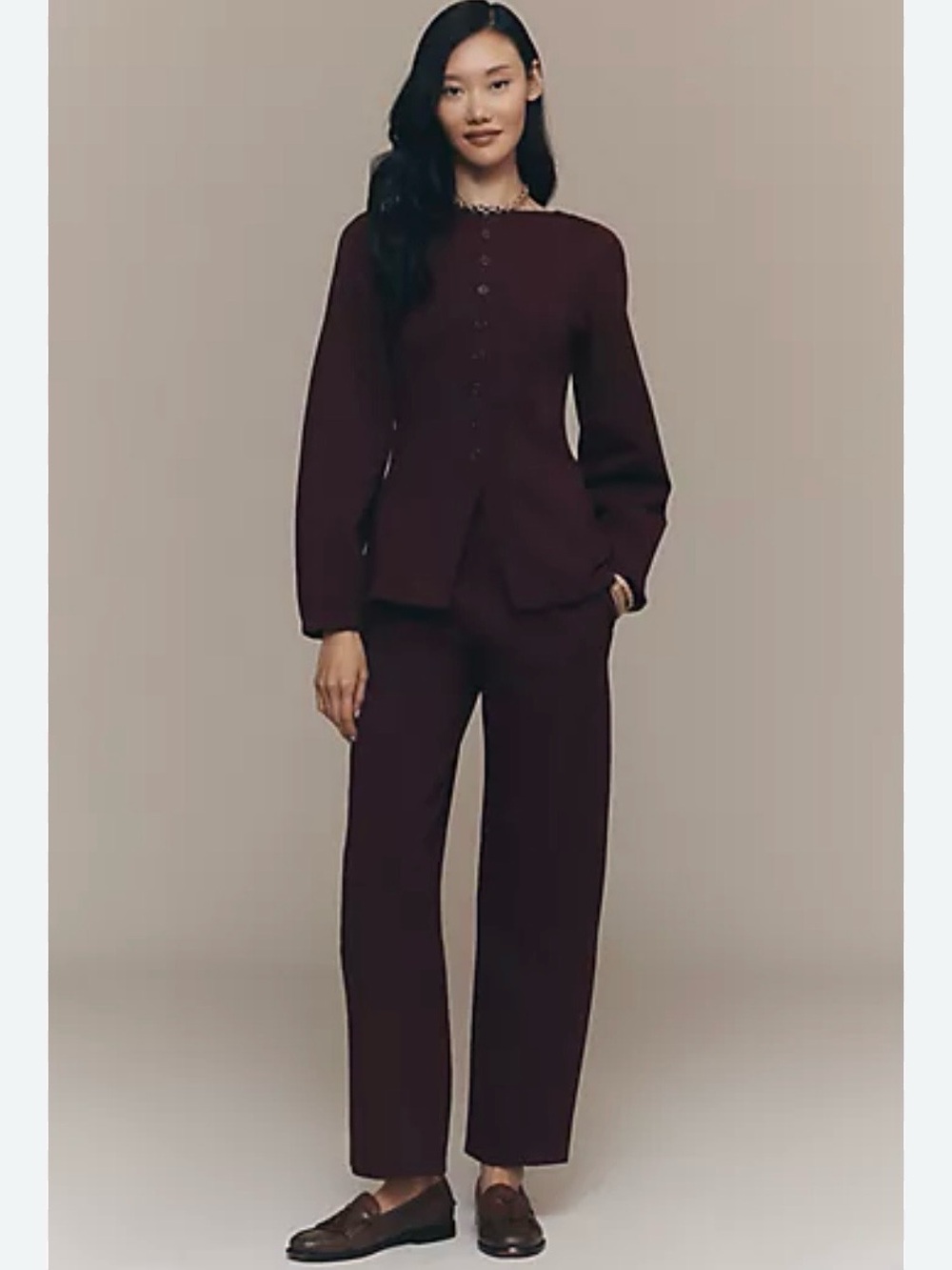 Sag Harbor Women's Burgundy Wide-Leg Trouser Set